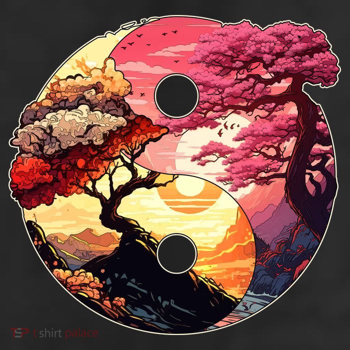 Yin And Yang Japanese Bonsai Trees Seasons Fall Spring Golf Towel