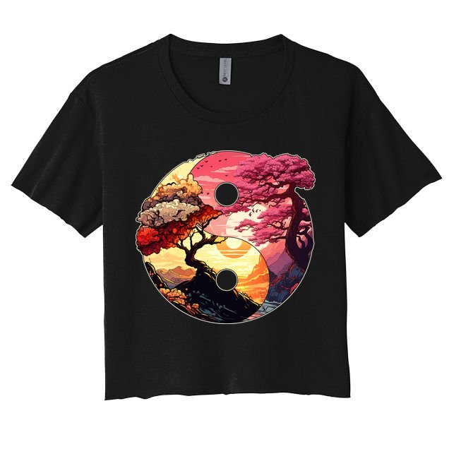 Yin And Yang Japanese Bonsai Trees Seasons Fall Spring Crop Top