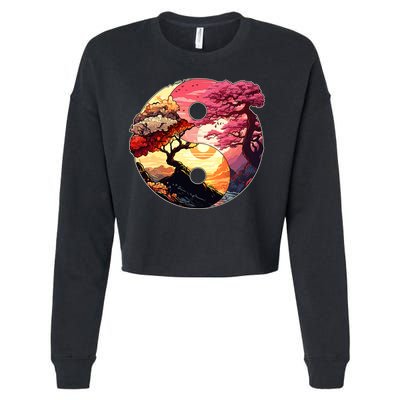Yin And Yang Japanese Bonsai Trees Seasons Fall Spring Cropped Pullover Crew