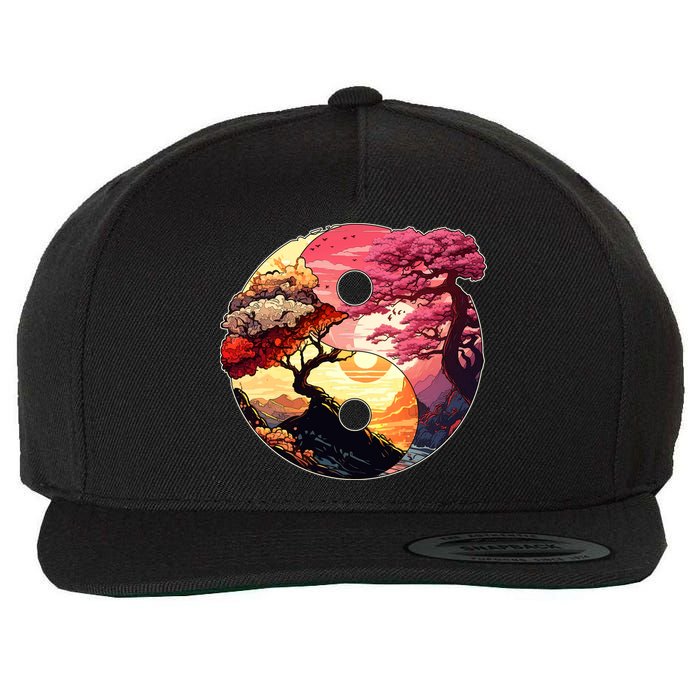 Yin And Yang Japanese Bonsai Trees Seasons Fall Spring Wool Snapback Cap