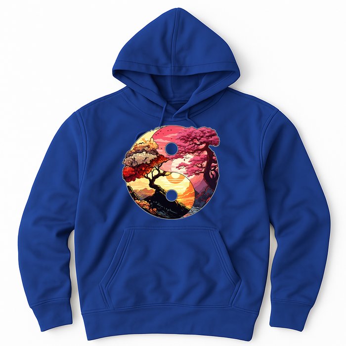 Yin And Yang Japanese Bonsai Trees Seasons Fall Spring Hoodie