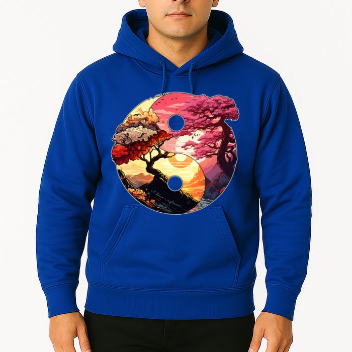 Yin And Yang Japanese Bonsai Trees Seasons Fall Spring Hoodie
