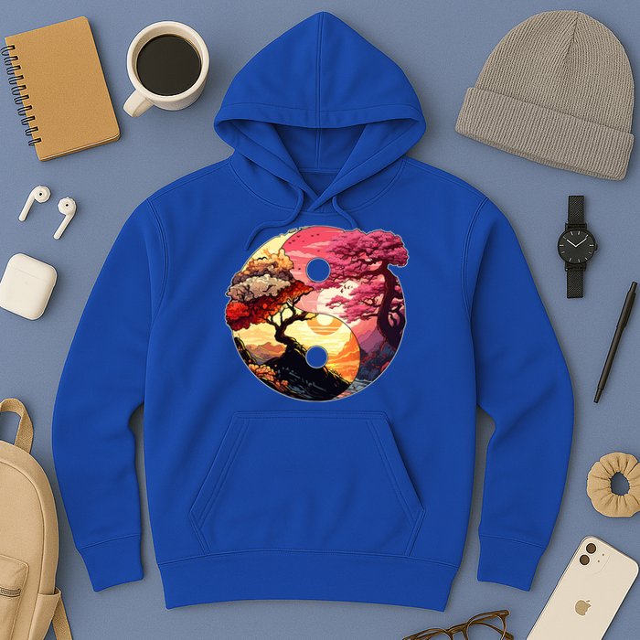 Yin And Yang Japanese Bonsai Trees Seasons Fall Spring Hoodie