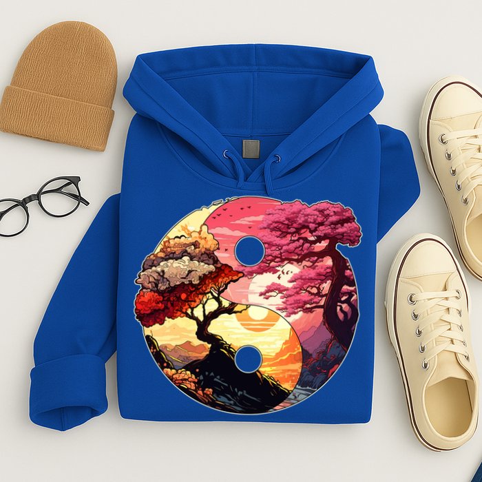 Yin And Yang Japanese Bonsai Trees Seasons Fall Spring Hoodie