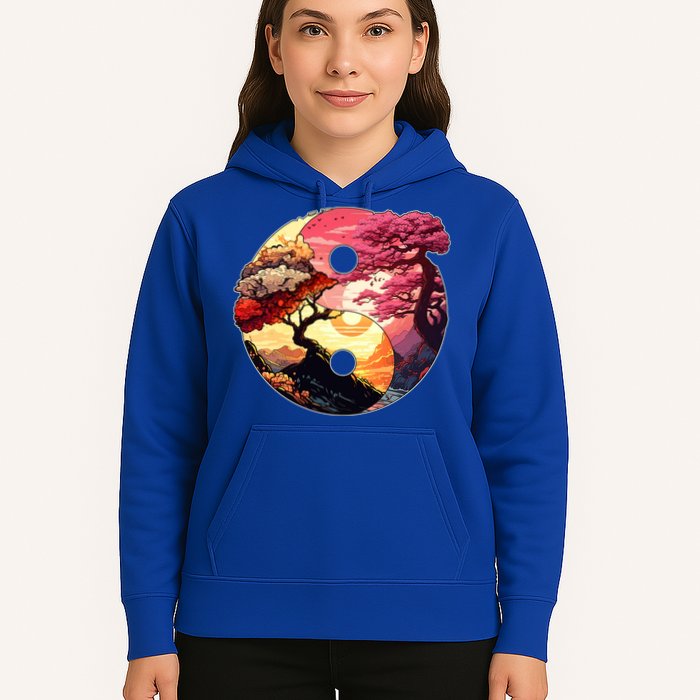 Yin And Yang Japanese Bonsai Trees Seasons Fall Spring Hoodie