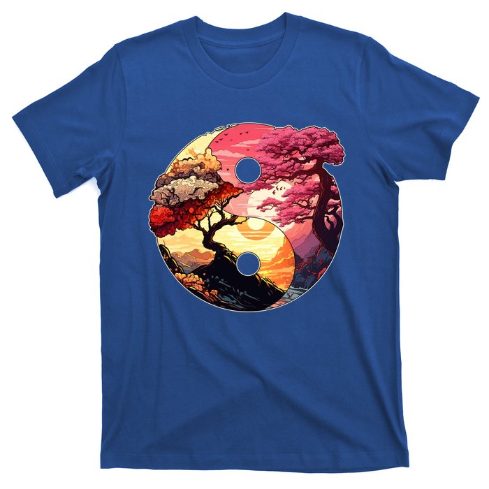 Yin And Yang Japanese Bonsai Trees Seasons Fall Spring T-Shirt