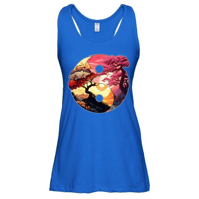 Yin And Yang Japanese Bonsai Trees Seasons Fall Spring Ladies Essential Flowy Tank