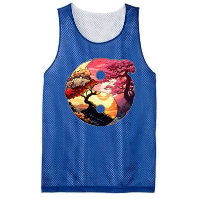 Yin And Yang Japanese Bonsai Trees Seasons Fall Spring Mesh Reversible Basketball Jersey Tank