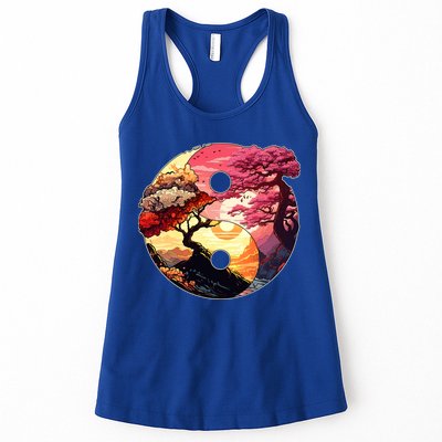 Yin And Yang Japanese Bonsai Trees Seasons Fall Spring Womens Tank Top