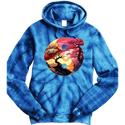 Yin And Yang Japanese Bonsai Trees Seasons Fall Spring Tie Dye Hoodie