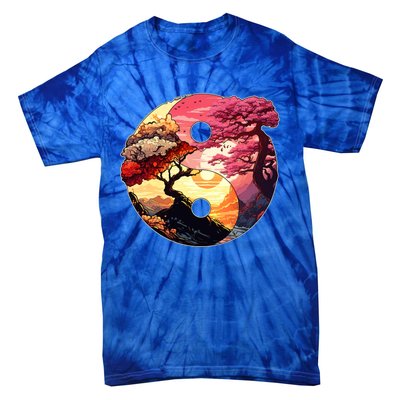 Yin And Yang Japanese Bonsai Trees Seasons Fall Spring Tie-Dye T-Shirt