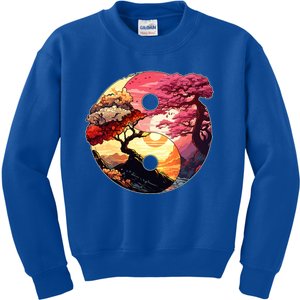 Yin And Yang Japanese Bonsai Trees Seasons Fall Spring Kids Sweatshirt