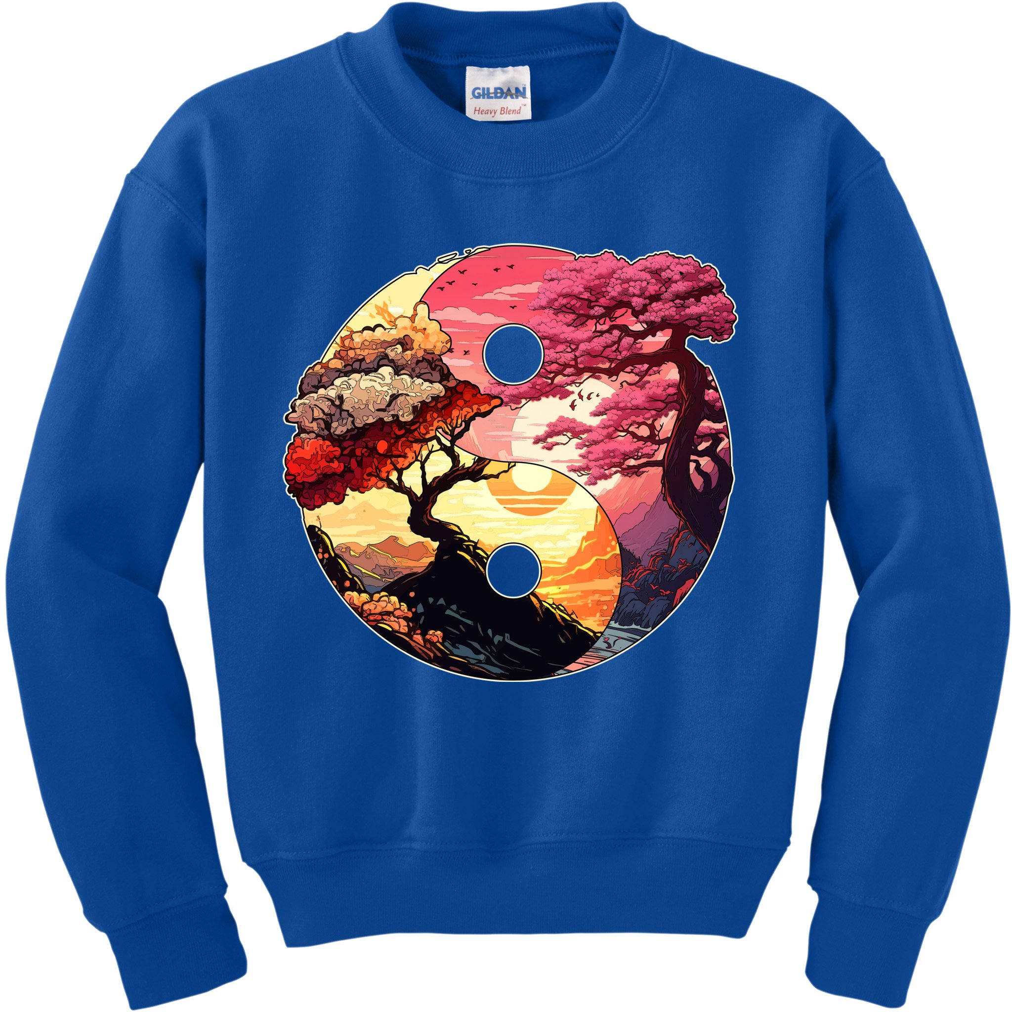 Yin And Yang Japanese Bonsai Trees Seasons Fall Spring Kids Sweatshirt