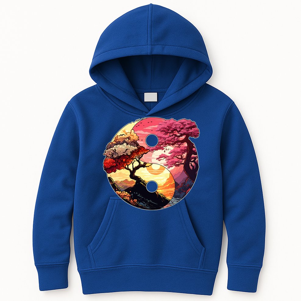 Yin And Yang Japanese Bonsai Trees Seasons Fall Spring Kids Hoodie