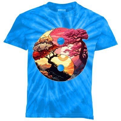 Yin And Yang Japanese Bonsai Trees Seasons Fall Spring Kids Tie-Dye T-Shirt