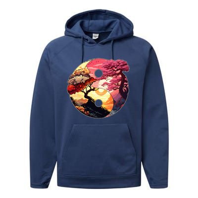 Yin And Yang Japanese Bonsai Trees Seasons Fall Spring Performance Fleece Hoodie