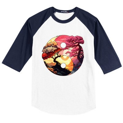 Yin And Yang Japanese Bonsai Trees Seasons Fall Spring Baseball Sleeve Shirt