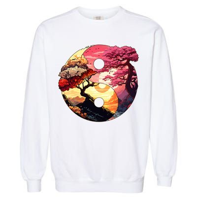 Yin And Yang Japanese Bonsai Trees Seasons Fall Spring Garment-Dyed Sweatshirt