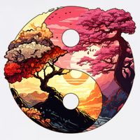 Yin And Yang Japanese Bonsai Trees Seasons Fall Spring Garment-Dyed Sweatshirt