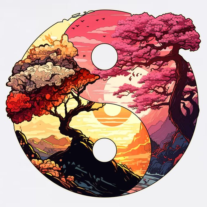 Yin And Yang Japanese Bonsai Trees Seasons Fall Spring Garment-Dyed Sweatshirt