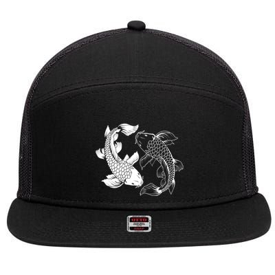Yin And Yang Japanese Koi Fish 7 Panel Mesh Trucker Snapback Hat
