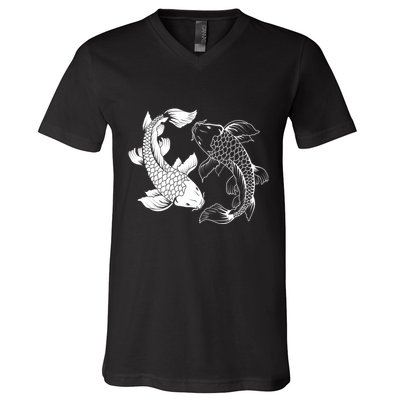 Yin And Yang Japanese Koi Fish V-Neck T-Shirt