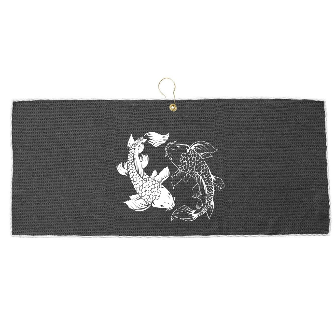 Yin And Yang Japanese Koi Fish Large Microfiber Waffle Golf Towel