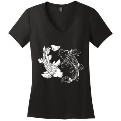Yin And Yang Japanese Koi Fish Women's V-Neck T-Shirt