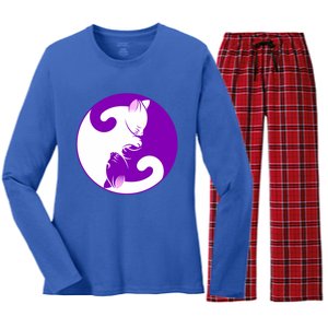 Yin And Yang Cats Cute Meditation Cat Yoga Great Gift Women's Long Sleeve Flannel Pajama Set 