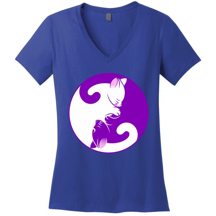 Yin And Yang Cats Cute Meditation Cat Yoga Great Gift Women's V-Neck T-Shirt