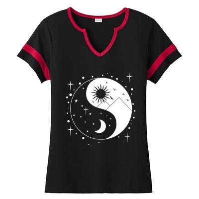 Yin And Yang Funny Gift Ladies Halftime Notch Neck Tee