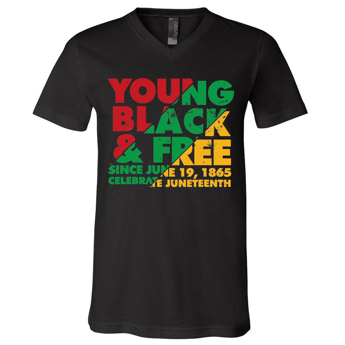 Young Black and Free novelty Juneteenth V-Neck T-Shirt
