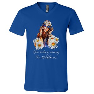 You Belong Among The Wildflowers Hippie Daisy Flower V-Neck T-Shirt