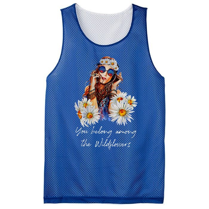 You Belong Among The Wildflowers Hippie Daisy Flower Mesh Reversible Basketball Jersey Tank