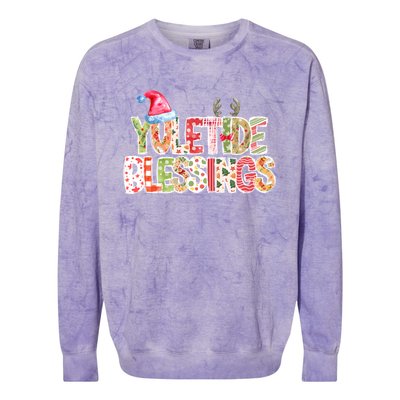 Yuletide Blessings Christmas Santa’S Hat Reindeer Antlers Colorblast Crewneck Sweatshirt