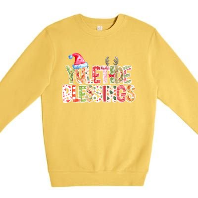 Yuletide Blessings Christmas Santa’S Hat Reindeer Antlers Premium Crewneck Sweatshirt