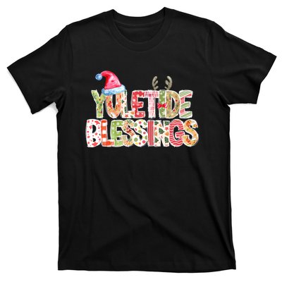 Yuletide Blessings Christmas Santa’S Hat Reindeer Antlers T-Shirt