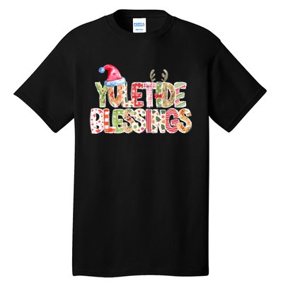 Yuletide Blessings Christmas Santa’S Hat Reindeer Antlers Tall T-Shirt