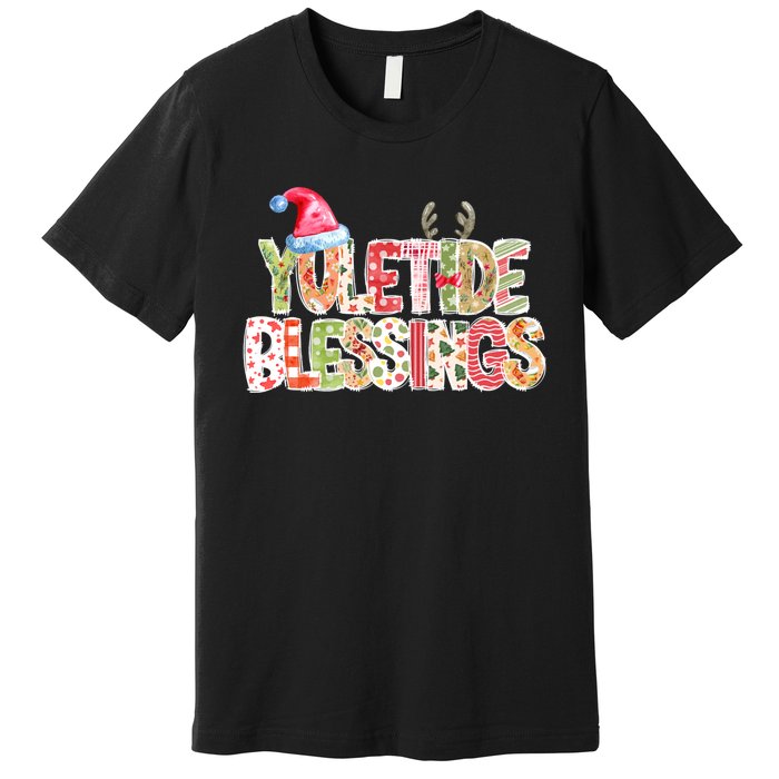 Yuletide Blessings Christmas Santa’S Hat Reindeer Antlers Premium T-Shirt