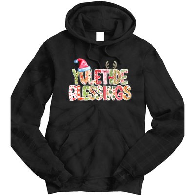 Yuletide Blessings Christmas Santa’S Hat Reindeer Antlers Tie Dye Hoodie