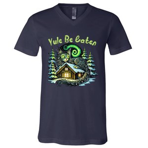 Yule Be Eaten Yule Christmas Cat Jolakotturinn Icelandic Eaten Yule Christmas Ca V-Neck T-Shirt