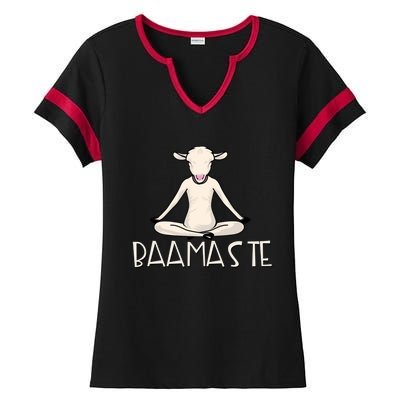 Yoga Baamaste Funny Goat Yoga In Lotus Pose Yoga Student Cute Gift Ladies Halftime Notch Neck Tee