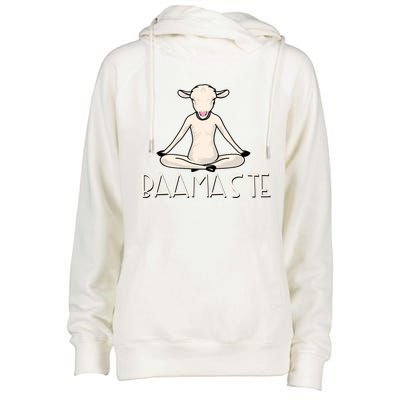 Yoga Baamaste Funny Goat Yoga In Lotus Pose Yoga Student Cute Gift Womens Funnel Neck Pullover Hood