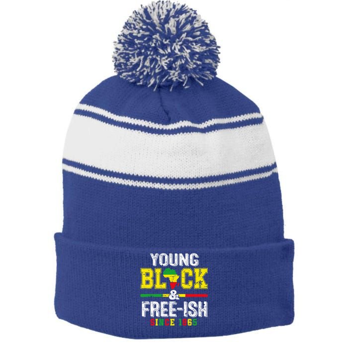 Young Black Freeish 1865 Juneteenth Freedom Day Independence Gift Stripe Pom Pom Beanie