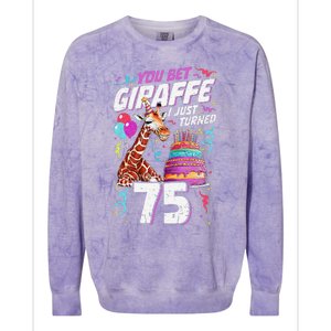 You Bet Giraffe I Just Turned 75 Funny 75th Birthday Colorblast Crewneck Sweatshirt