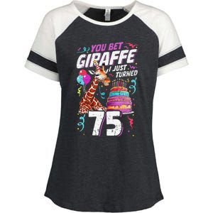 You Bet Giraffe I Just Turned 75 Funny 75th Birthday Enza Ladies Jersey Colorblock Tee