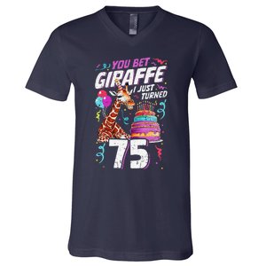 You Bet Giraffe I Just Turned 75 Funny 75th Birthday V-Neck T-Shirt