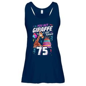 You Bet Giraffe I Just Turned 75 Funny 75th Birthday Ladies Essential Flowy Tank