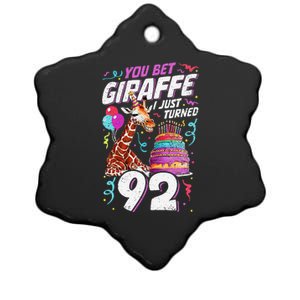 You Bet Giraffe I Just Turned 92 Funny 92nd Birthday Ceramic Star Ornament