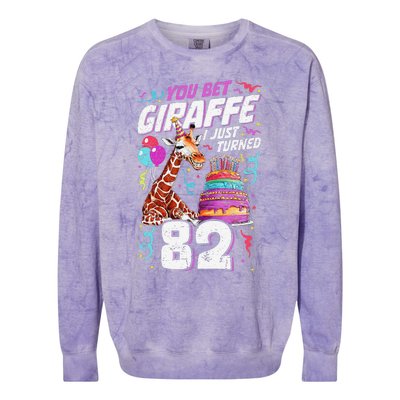 You Bet Giraffe I Just Turned 82 Funny 82nd Birthday Colorblast Crewneck Sweatshirt